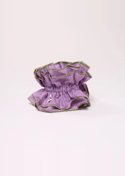 Maxi chouchou en matière upcyclée | vichy violet - bord vert