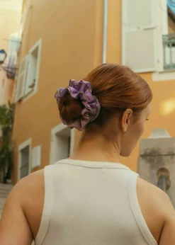 Maxi chouchou en matière upcyclée | vichy violet - bord vert