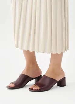 Mules à talon en cuir | bordeaux 