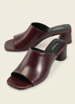 Mules à talon en cuir | bordeaux 