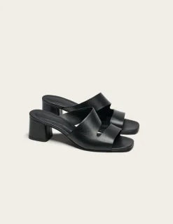 Mules à talon en cuir certifié | noir 
