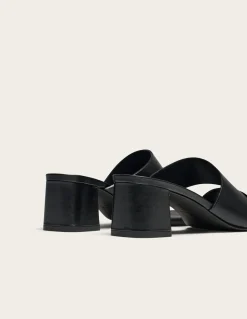 Mules à talon en cuir certifié | noir 