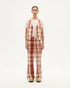 Pantalon ample à carreaux en coton bio | rouge 