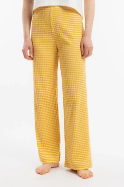 Pantalon ample en coton bio | rayé jaune et blanc 