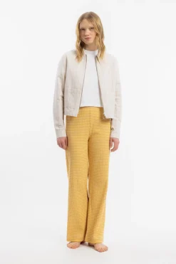 Pantalon ample en coton bio | rayé jaune et blanc 
