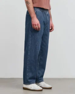 Pantalon ample léger effet denim en coton bio | bleu denim "wide pant recycled cotton - washed denim"