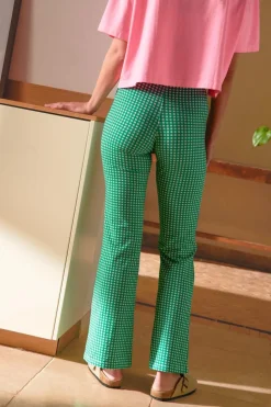 Pantalon coton bio évasé | vichy vert