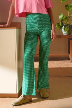 Pantalon coton bio évasé | vichy vert