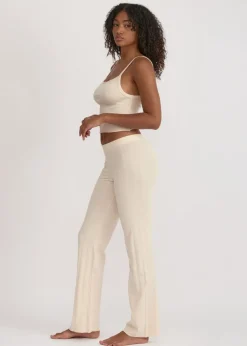 Pantalon de pyjama en coton bio | beige "pointelle straight leg pants - cloud"