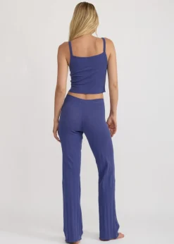 Pantalon de pyjama en coton bio | bleu "pointelle straight leg pants - eclipse"