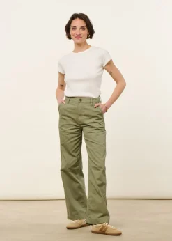 Pantalon droit en coton bio | vert "wendy herringbone pale green"