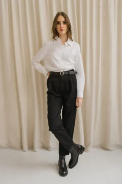 Pantalon droit à pinces en coton bio | noir 