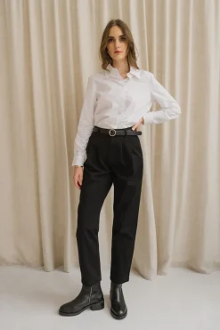 Pantalon droit à pinces en coton bio | noir 