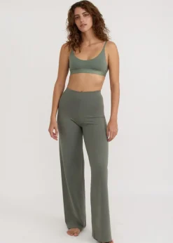 Pantalon fluide en coton bio | kaki "core straight leg pants - seaweed"