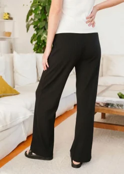 Pantalon fluide en tencel côtelé taille élastiquée "tania" | noir