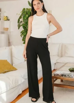 Pantalon fluide en tencel côtelé taille élastiquée