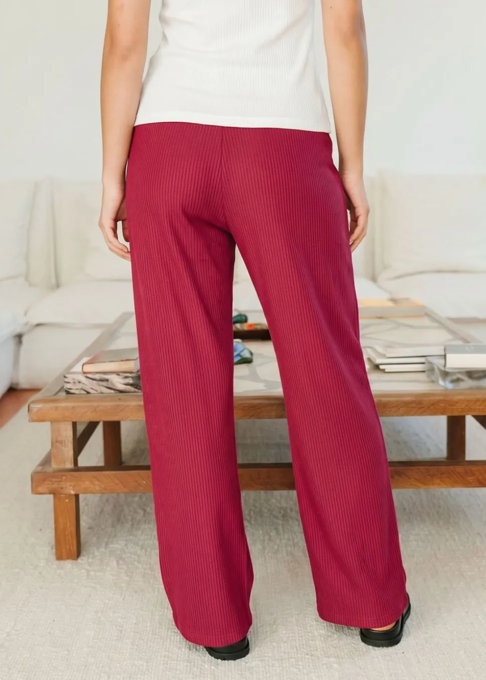 Pantalon fluide en tencel côtelé taille élastiquée "tania" | framboise