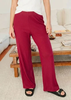 Pantalon fluide en tencel côtelé taille élastiquée
