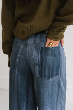 Pantalon large en coton bio | bleu 