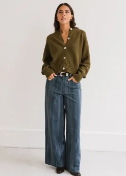 Pantalon large en coton bio | bleu 