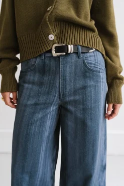 Pantalon large en coton bio | bleu 