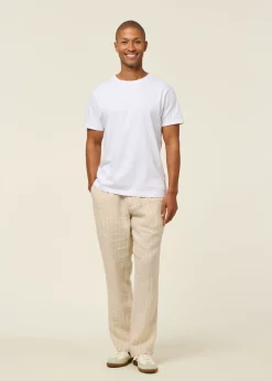 Pantalon large en lin bio | beige rayé "fig organic linen striped pantcreme stripe"