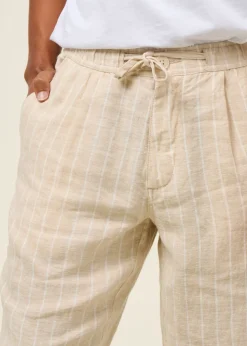 Pantalon large en lin bio | beige rayé "fig organic linen striped pantcreme stripe"