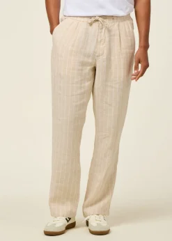 Pantalon large en lin bio | beige rayé 