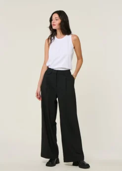 Pantalon large à pinces en laine froide certifiée | noir 