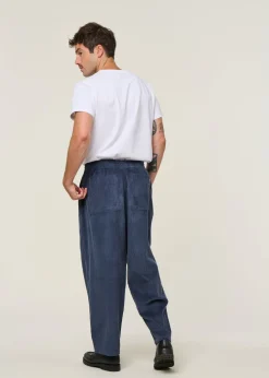 Pantalon large velours côtelé en coton bio | bleu 
