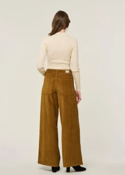 Pantalon large velours en coton bio | camel 