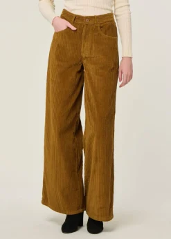 Pantalon large velours en coton bio | camel 