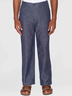 Pantalon léger ample en coton bio | bleu denim "flint wide slub yarn pants night sky"