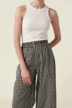 Pantalon léger en coton bio et polyester recyclé | vichy blanc noir "crush pants - vichy black cream"