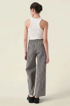Pantalon léger en coton bio et polyester recyclé | vichy blanc noir "crush pants - vichy black cream"