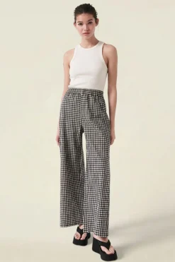 Pantalon léger en coton bio et polyester recyclé | vichy blanc noir 