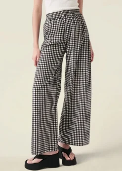 Pantalon léger en coton bio et polyester recyclé | vichy blanc noir 
