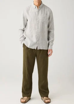 Pantalon léger en lin bio | vert olive "loose linen pant burned olive"