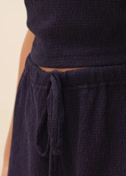 Pantalon texturé en seersucker upcyclé | marine "joanne"