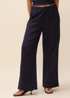 Pantalon texturé en seersucker upcyclé | marine "joanne"