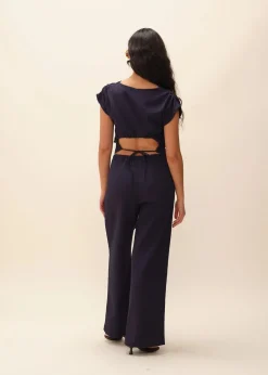 Pantalon texturé en seersucker upcyclé | marine 