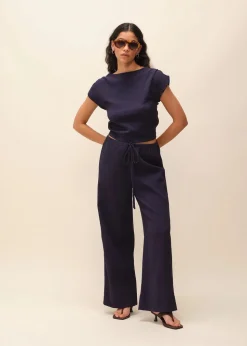 Pantalon texturé en seersucker upcyclé | marine 
