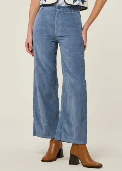 Pantalon évasé velours en coton bio | bleu "fuzz corduroy karina pants - blue"