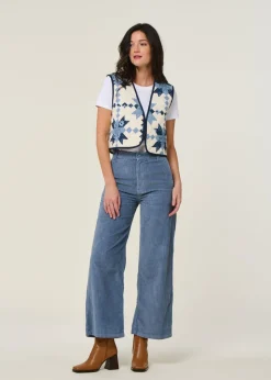 Pantalon évasé velours en coton bio | bleu 