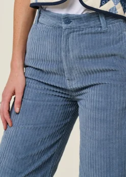 Pantalon évasé velours en coton bio | bleu 