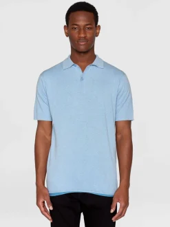 Polo en coton bio et en laine | bleu "regular double layer knitted polo dusk blue"
