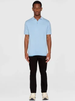 Polo en coton bio et en laine | bleu "regular double layer knitted polo dusk blue"
