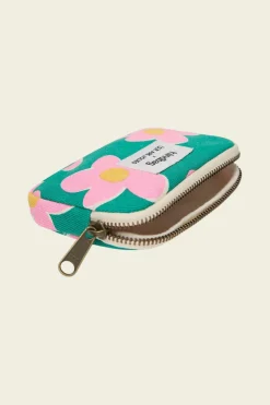 Porte-monnaie en coton bio | multicolor "lili big flower - vert, rose"