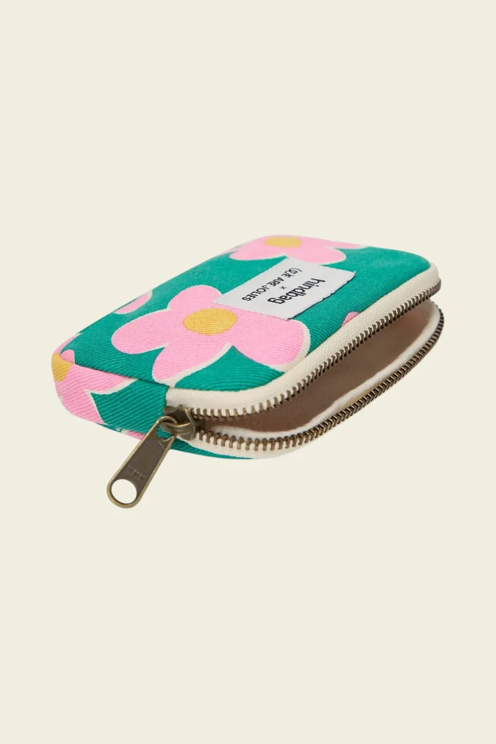 Porte-monnaie en coton bio | multicolor "lili big flower - vert, rose"