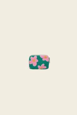 Porte-monnaie en coton bio | multicolor "lili big flower - vert, rose"